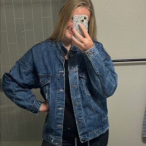 Vintage Classic Blue Denim Jacket - Women's Oversized Jean Coat